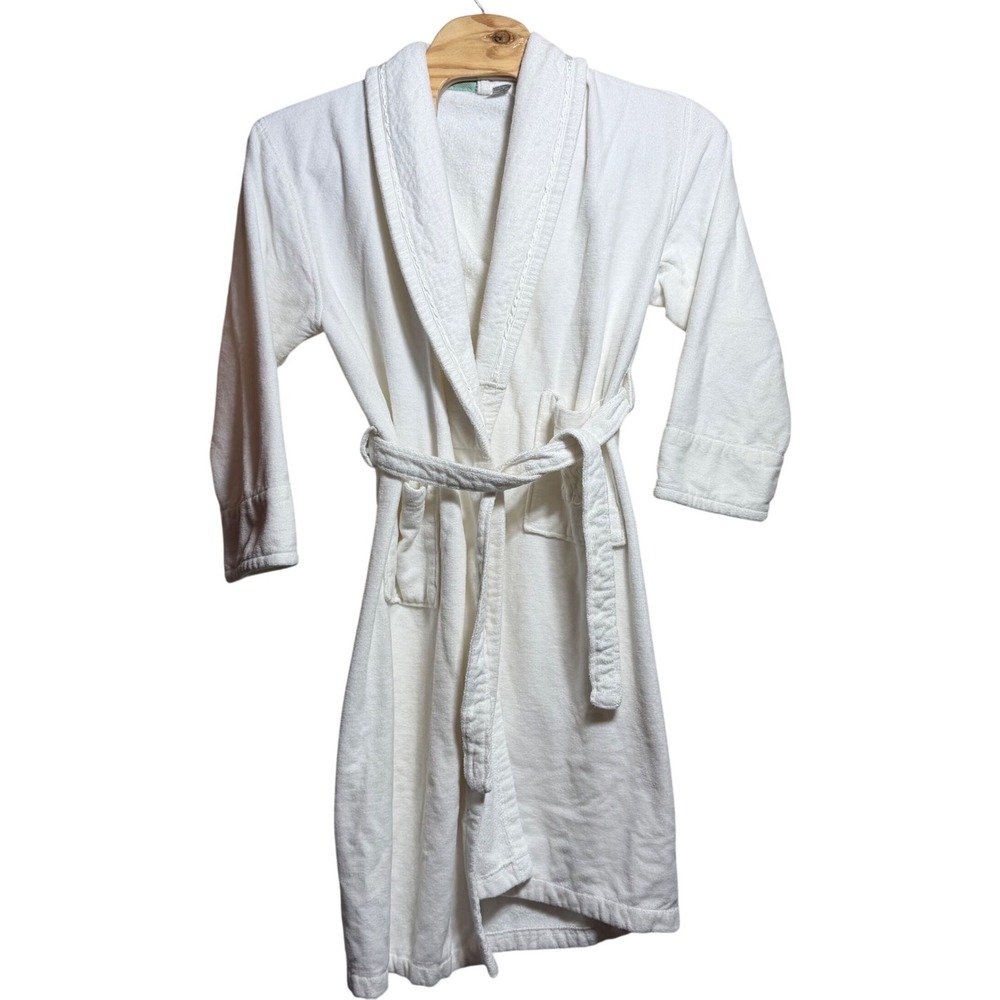 Lawford White Cotton Terry Cloth Monogrammed Spa Robe Medium Shawl Collar